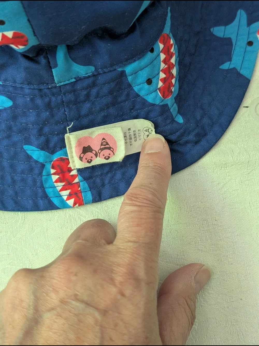 Boys Bucket Hat Blue Shark Print UPF 50 Adjustable Chin Strap 54cm Polyester